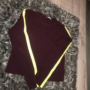 Maroon Knit sweater with neon stripes on the side
